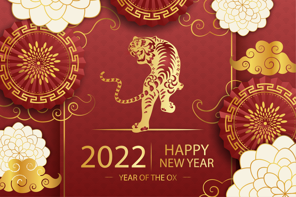 golden happy new year with joyful decorations for the year of the ox celebration