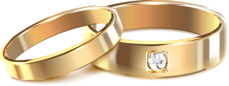 golden silver wedding rings decorated with precious stones clipping path realistic illustration