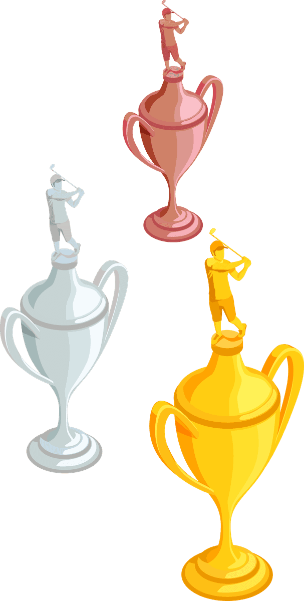 golf colored isometric decorative icons for awards and trophies in vibrant hues