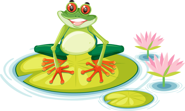 green frog in lotus pond frog on lotus pad illustration