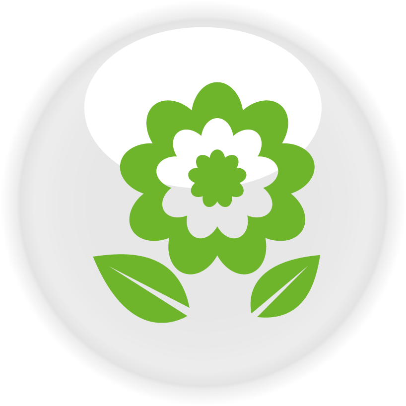 green nature on white icons featuring a vibrant flower and leaves for eco-friendly themes