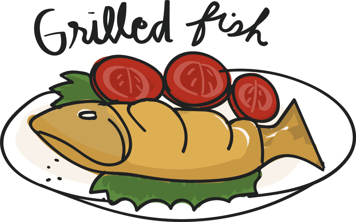 grilled fish drawing style food collection