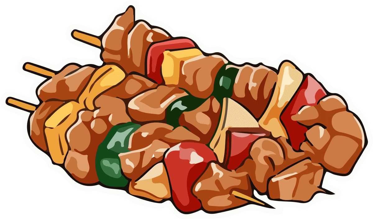 grilled meat skewers food art vector