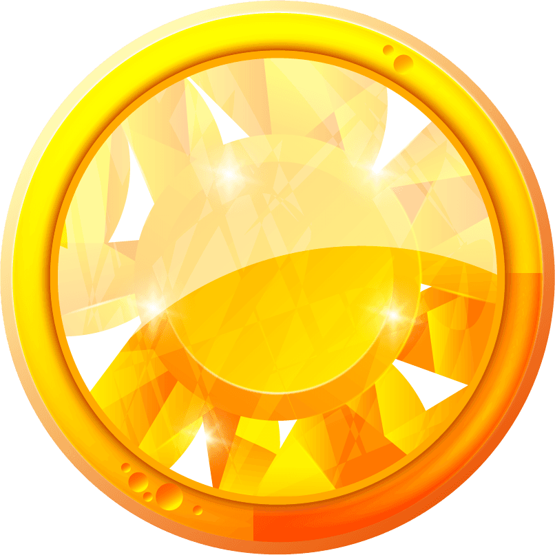 gui cartoon buttons set featuring a cheerful sun with vibrant colors and shine effects