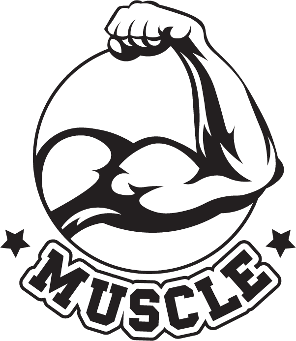 gym retro logos set featuring muscular arm artwork with classic vintage appeal