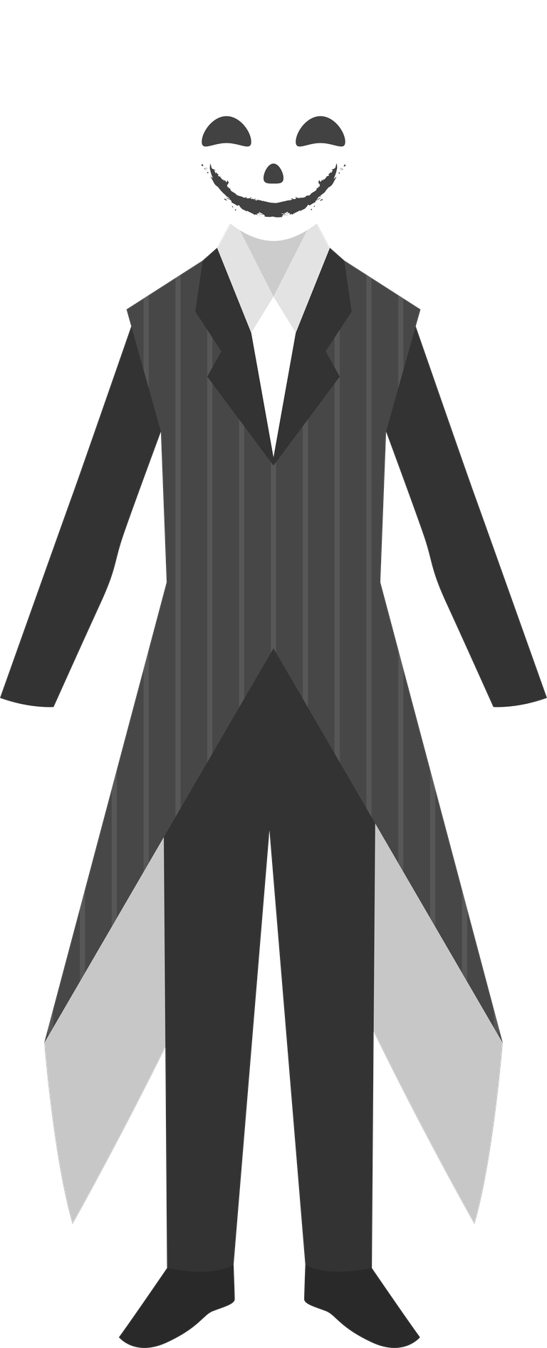halloween character costumes assortment featuring a spooky skeleton in formal attire