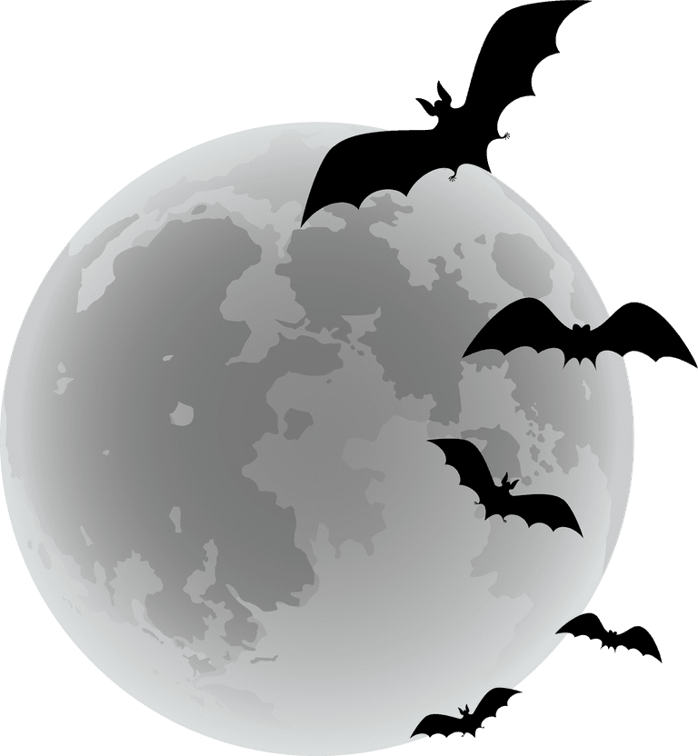 halloween design element icon set with spooky bats and a full moon theme for festive projects