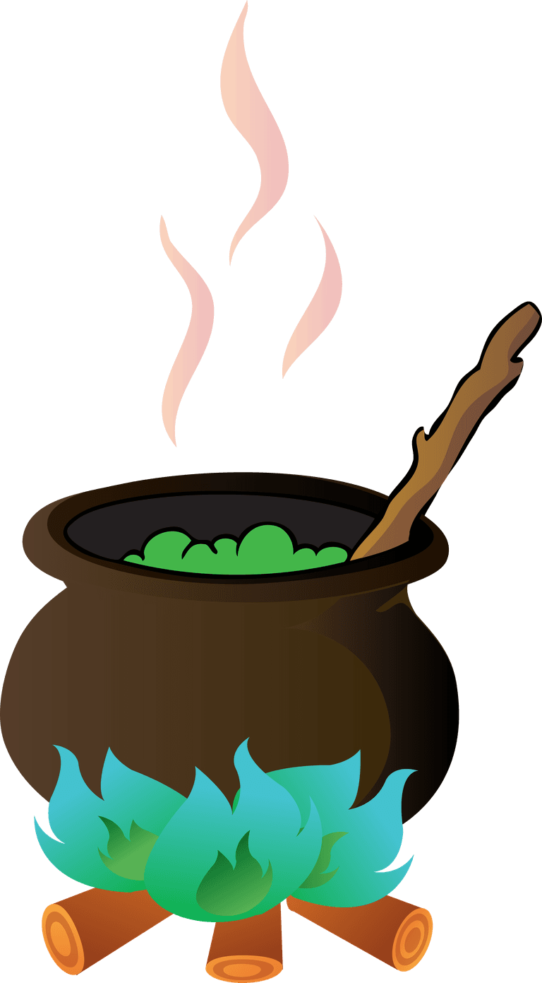 spooky halloween design element icon set with cauldron and flames for festive creativity