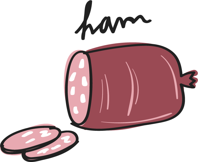 ham drawing style food collection featuring delicious cured meats and unique illustrations