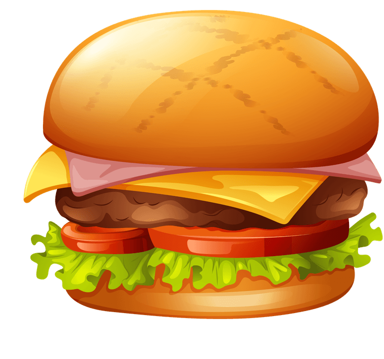 hamburgers different types of canned food and desserts illustration
