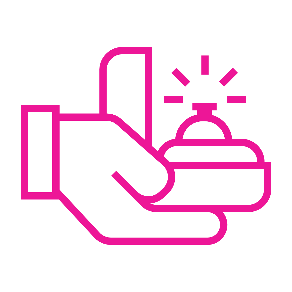flat line art icon of a hand offering a ring in a box for proposal