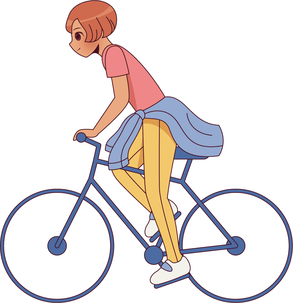 hand drawn anime people walking down street riding bikes street
