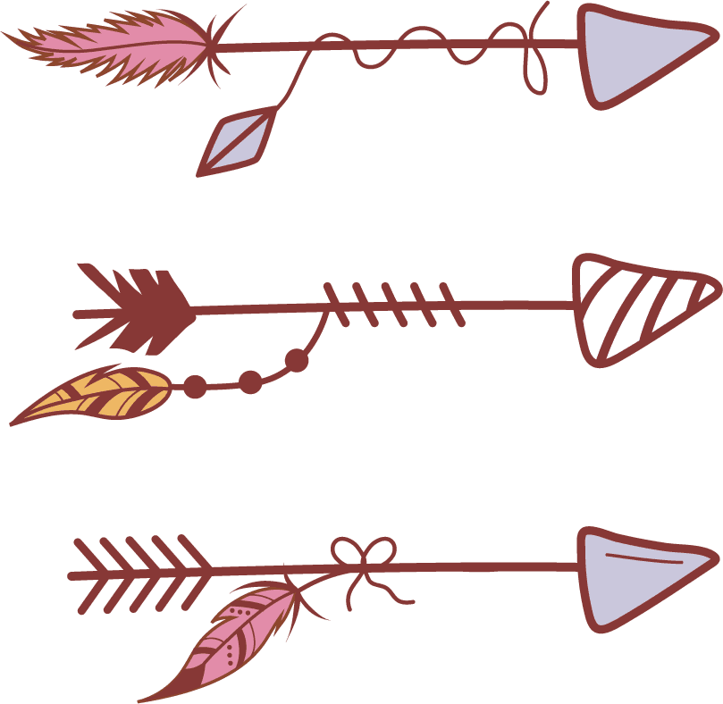 hand drawn boho element collection featuring decorative arrows with feathers and unique patterns