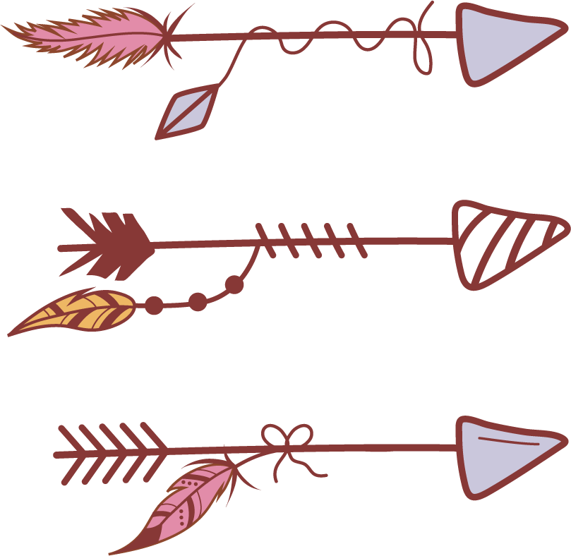 hand drawn boho element collection featuring decorative arrows with feathers and unique patterns