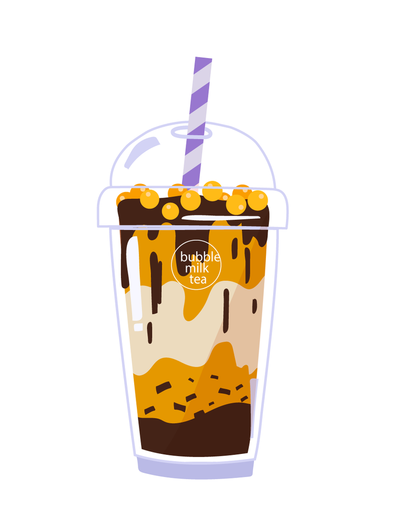 hand drawn bubble tea flavors for refreshing summer drinks or café menus