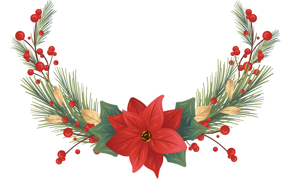 hand drawn christmas decoration with vibrant wreath and festive flowers for holiday celebrations