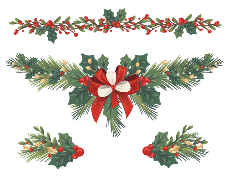 hand drawn christmas decoration featuring festive holly and bows for a cozy seasonal ambiance