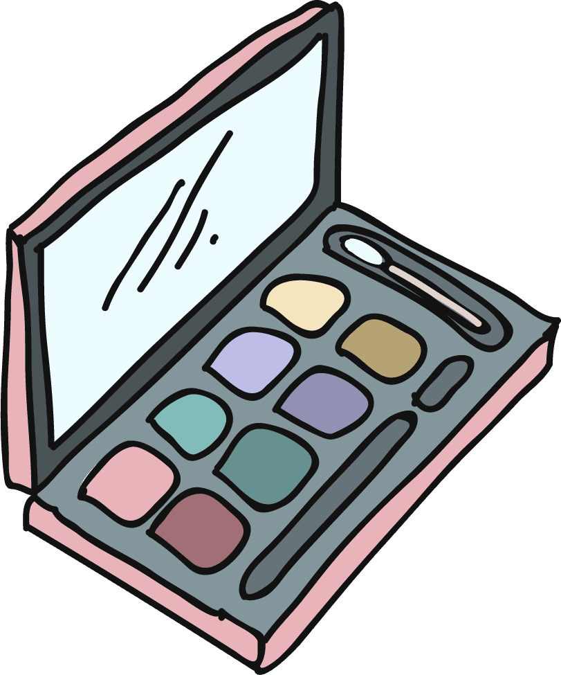 hand drawn cosmetics make up fashion makeup cosmetic eyeshadow lipstick mascara illustration