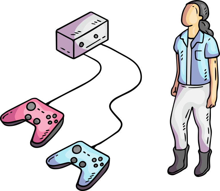 hand drawn gamification illustration for engaging gaming experiences with controllers and character