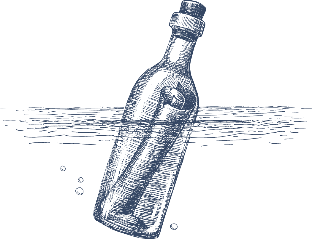 hand drawn nautical objects vector featuring a floating message bottle in a marine style