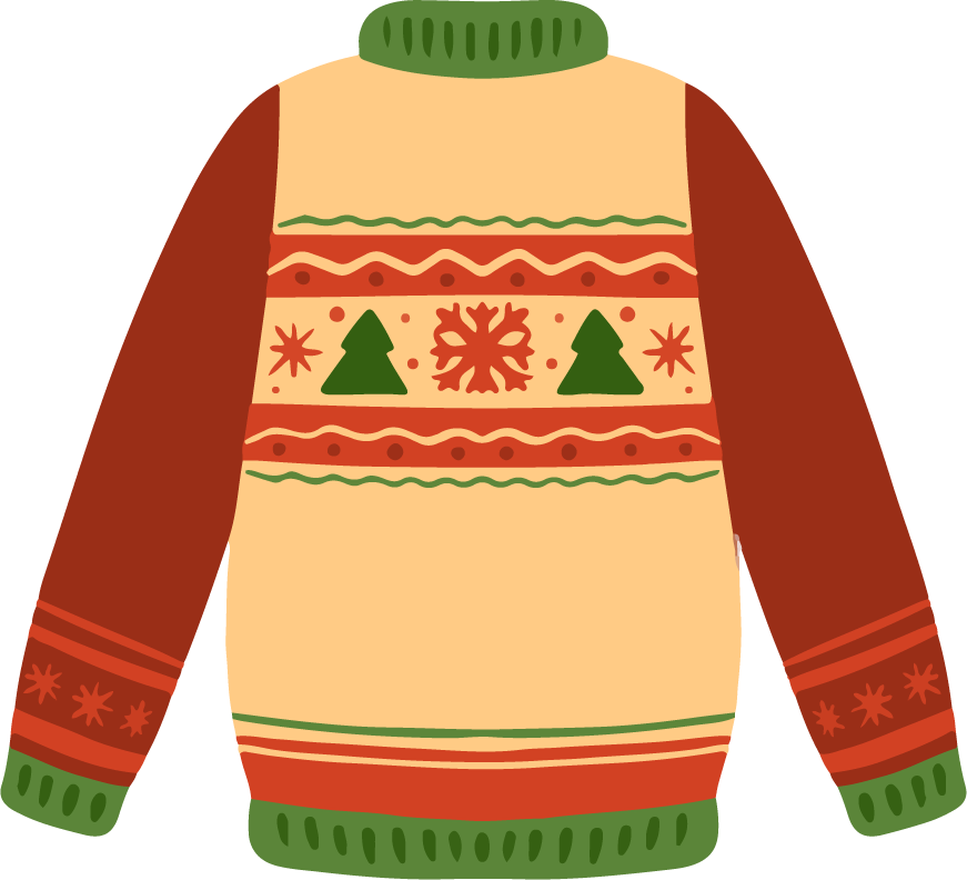 hand drawn ugly sweater collection with festive patterns and cozy winter vibes