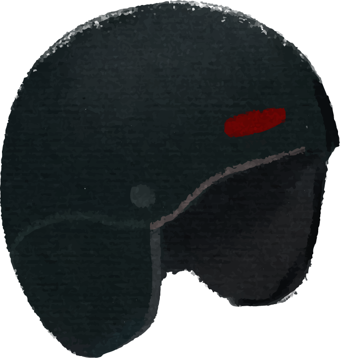 hand drawn winter sport equipment: black helmet with red accents for snow activities