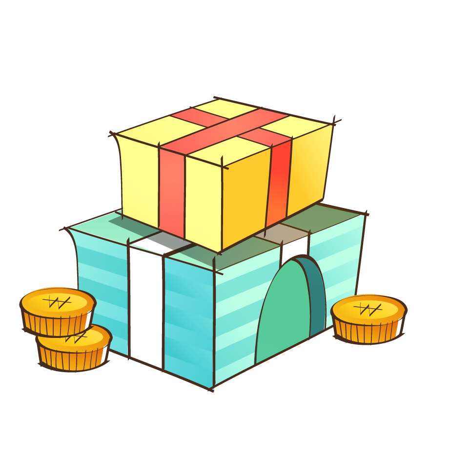 hand painted style icon vector of colorful gift boxes and coins for festive occasions