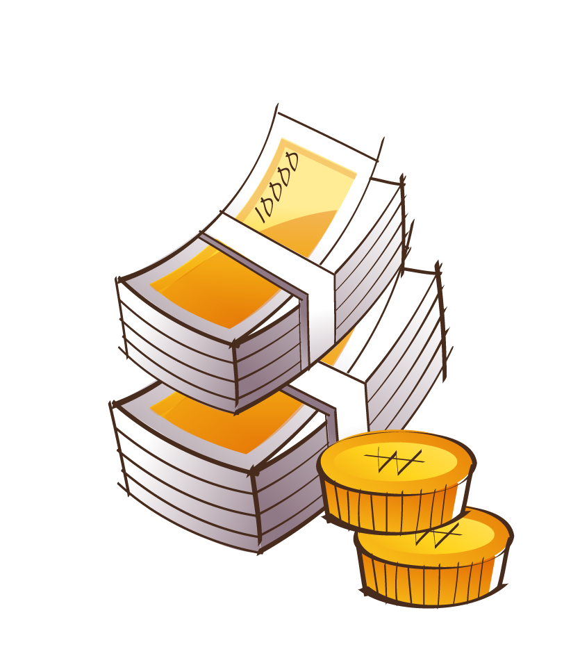 stack of money and coins in hand painted style icon vector illustration for financial themes