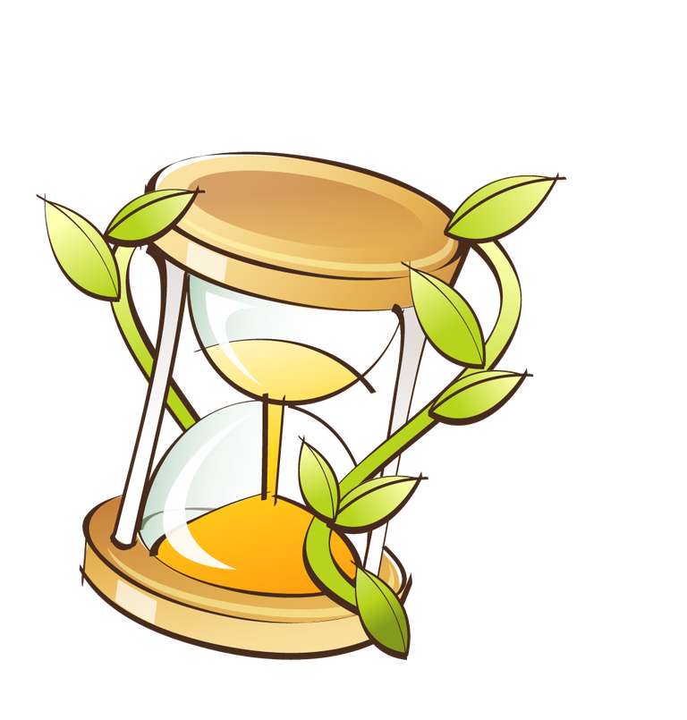 hand painted style icon vector of an hourglass with green leaves for natural themes