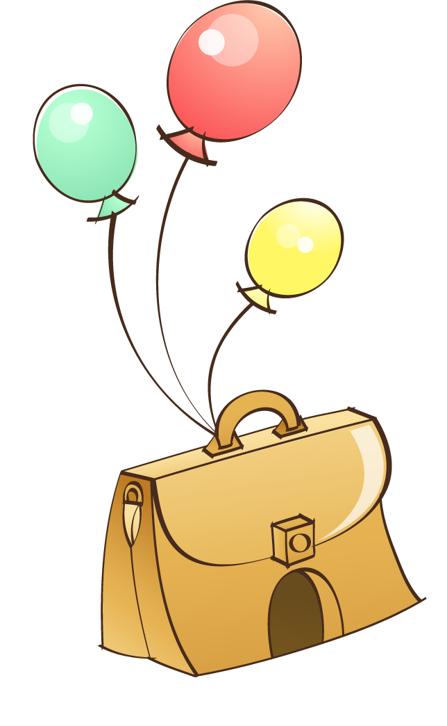 cheerful hand painted style icon vector of a briefcase with colorful balloons