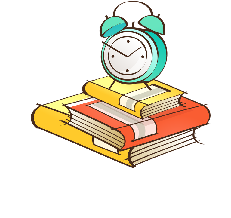 hand painted style icon vector of books with an alarm clock for study motivation