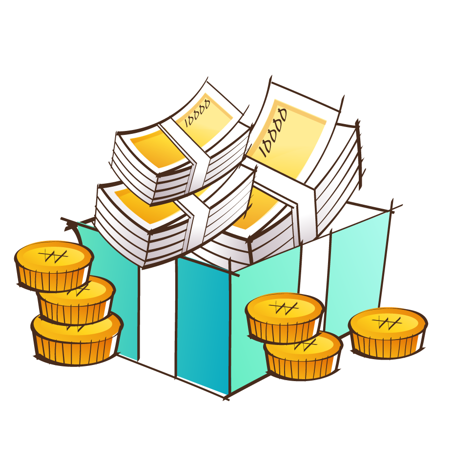 hand painted style icon vector of money box filled with banknotes and coins