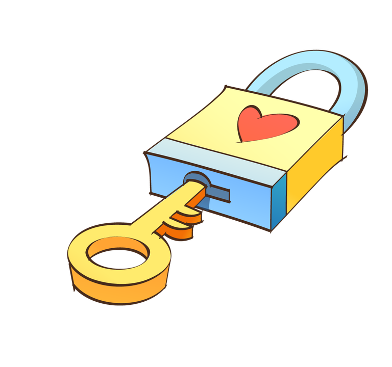 hand painted style icon vector of a heart lock and key for love and security