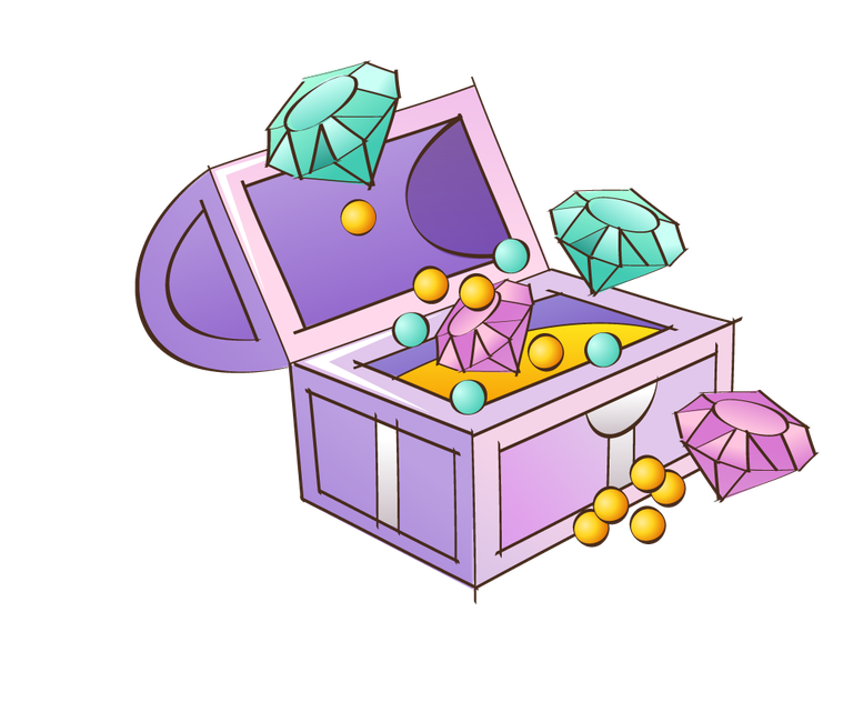 hand painted style icon vector of a treasure chest filled with colorful gems and jewels