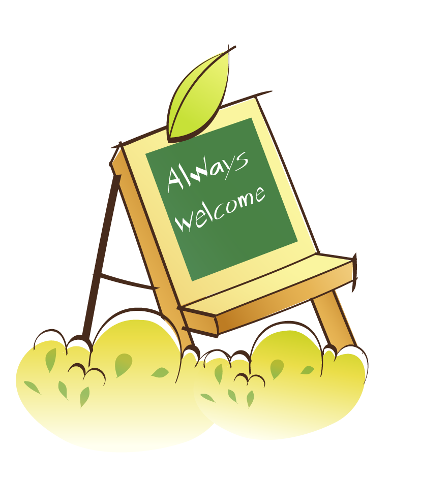 hand painted style icon vector for a welcoming chalkboard sign with greenery accents