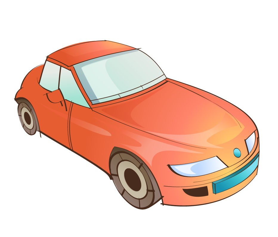 hand painted style icon vector of a vibrant orange car for playful illustrations