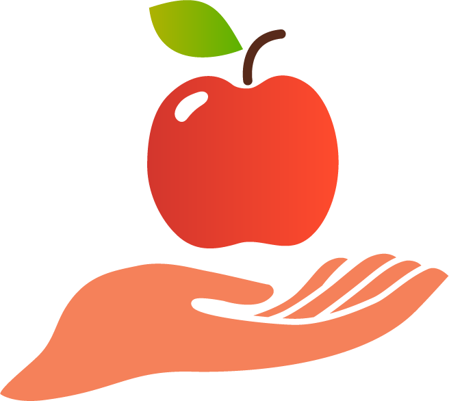 hands palm up icon showcasing an apple with a leaf for healthy lifestyle promotion