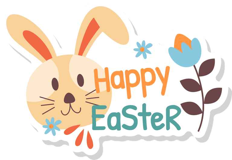 happy birthday lettering and rabbit happy easter sticker collection