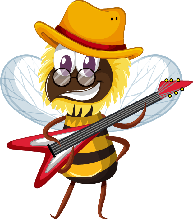 hardworking bee set insect sticker featuring a rockstar bee playing guitar