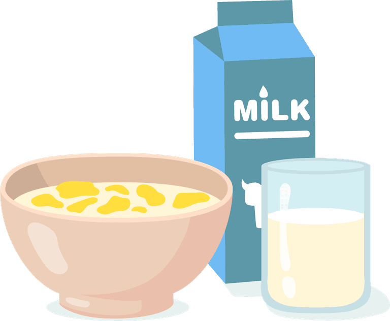 healthy breakfast meals flat illustration featuring nutritious cereal and milk