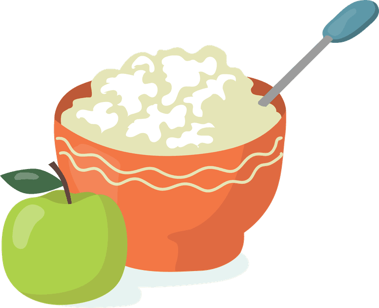 healthy breakfast meals flat illustration featuring a nourishing bowl of oatmeal and fresh apple