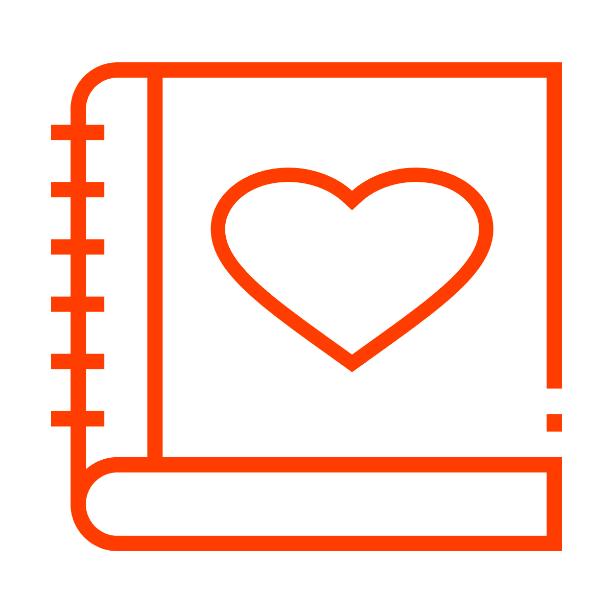 playful heart book icon in bold red