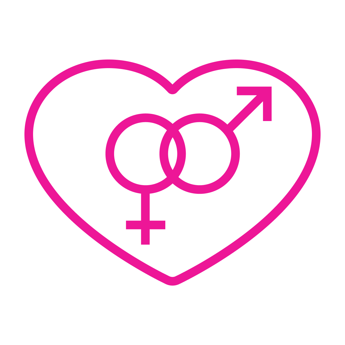 minimalist outline heart with gender symbols icon for inclusive love and relationships in community apps