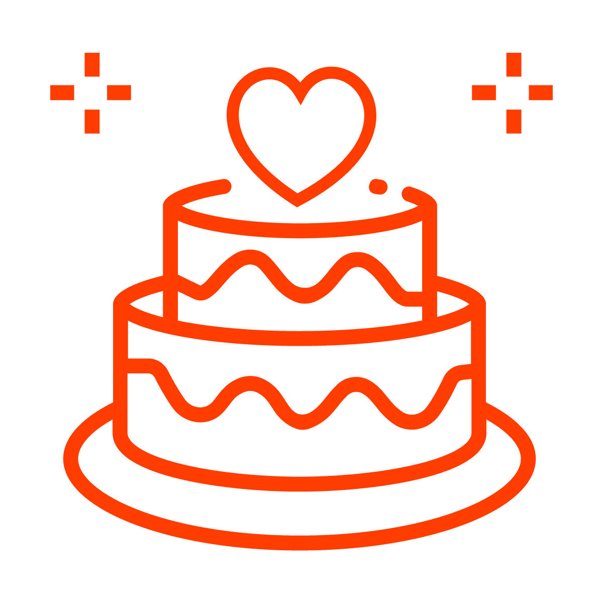 playful wedding cake icon in bold red
