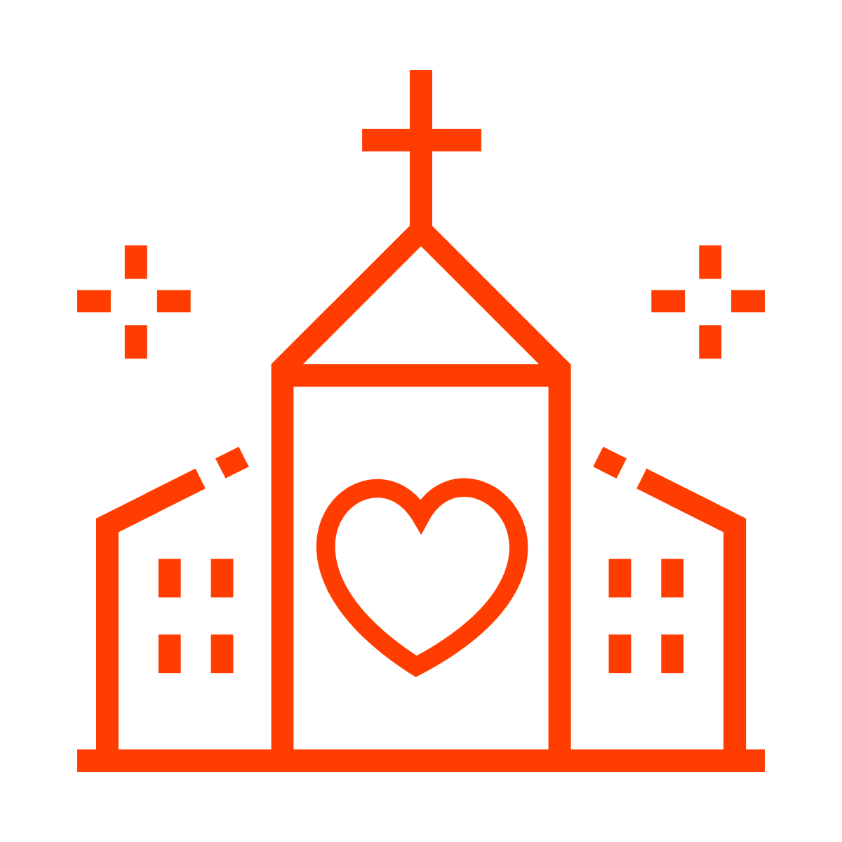 minimal church icon with heart for community