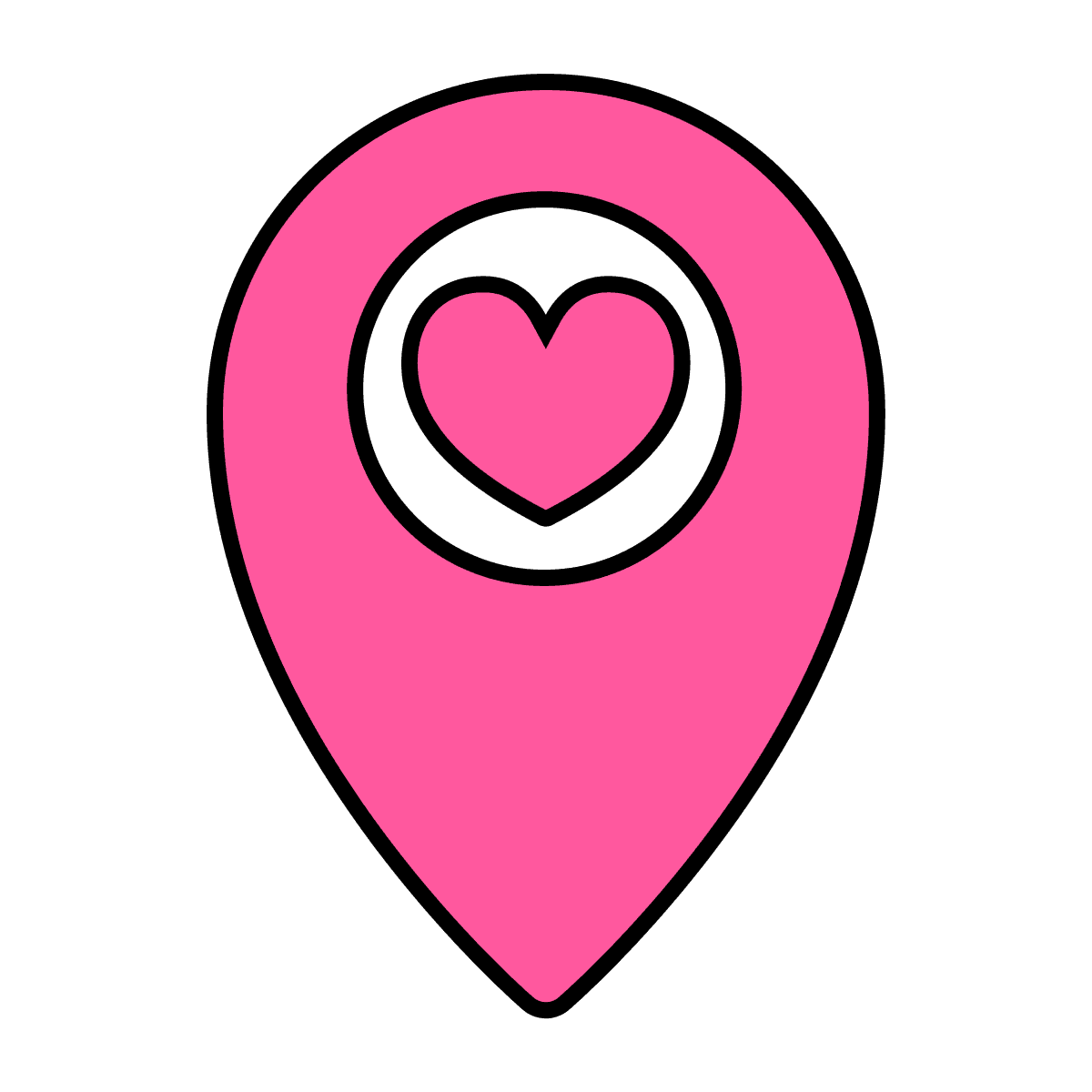 cheerful pink heart location pin icon for romantic travel apps