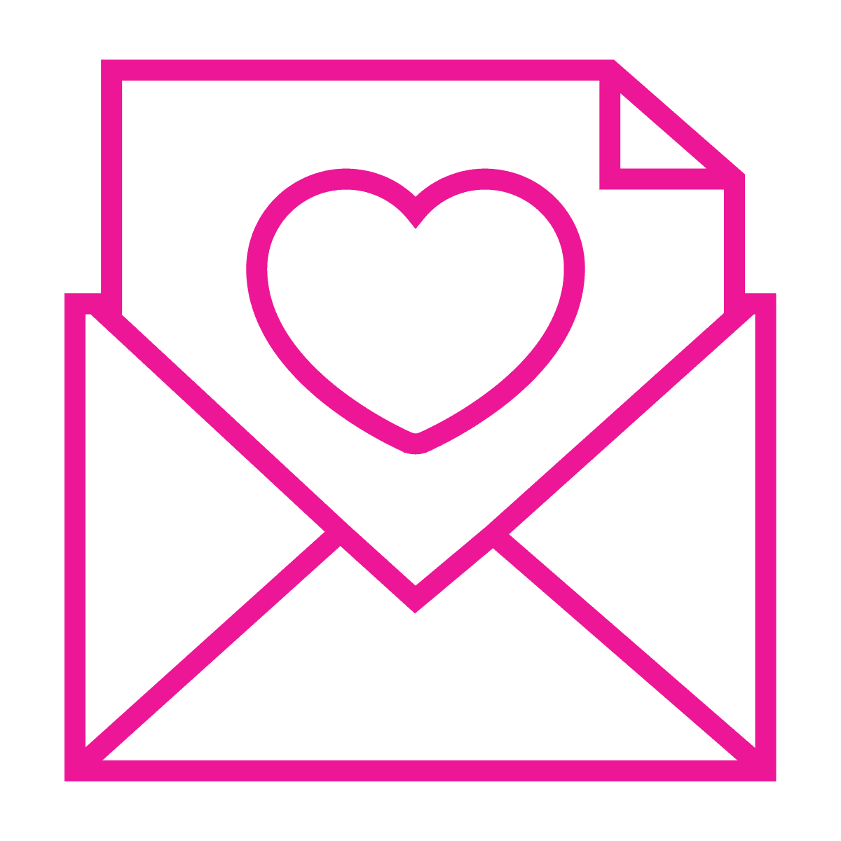 flat line art icon of an envelope with a heart, symbolizing a love letter