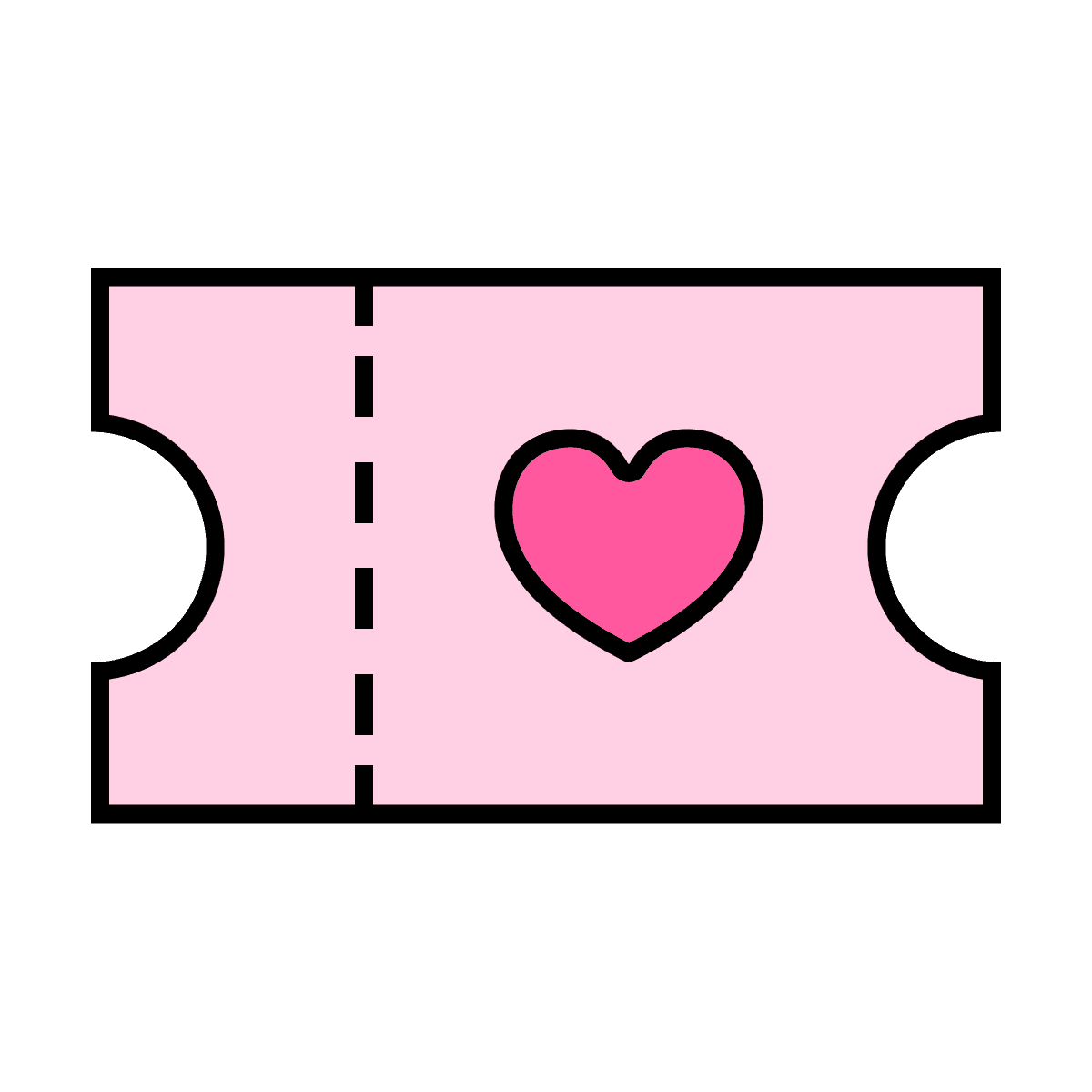 playful pastel pink heart ticket icon for romantic events