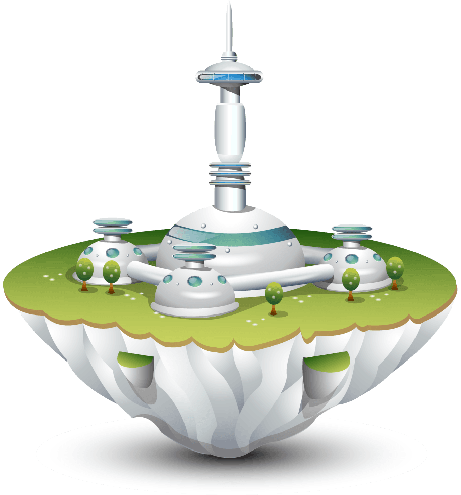 high tech style icon vector of a futuristic floating city with sleek architecture