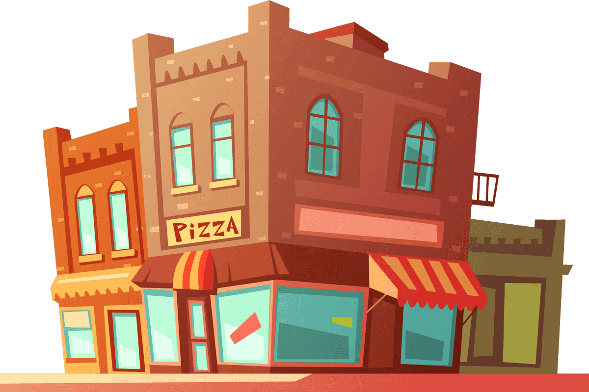 historical modern buildings illustration featuring colorful architecture and charming storefronts